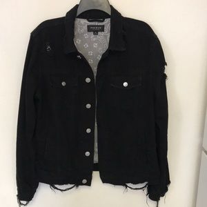 Black denim distressed jean jacket